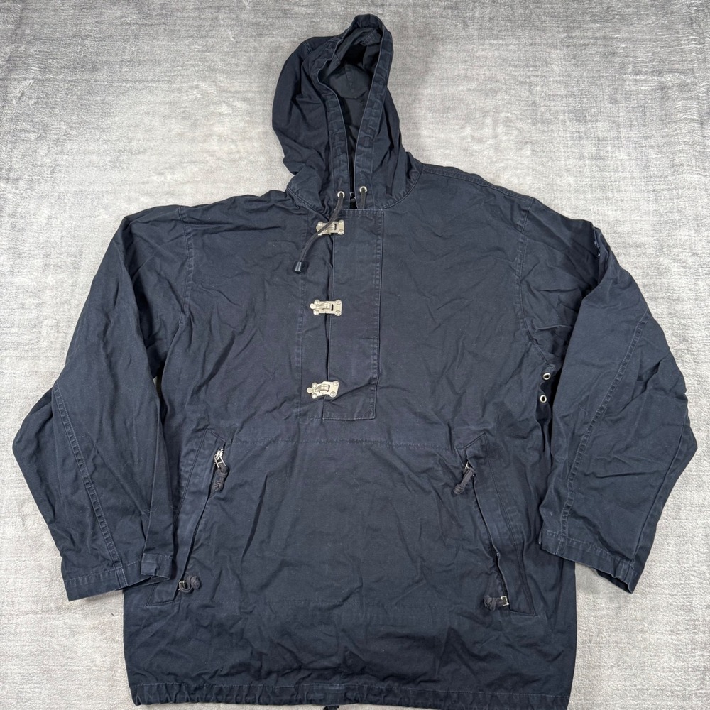 Nautica Jacket Mens Large Blue Vintage 90s Anorak Lobster Clasp Fireman Hooded